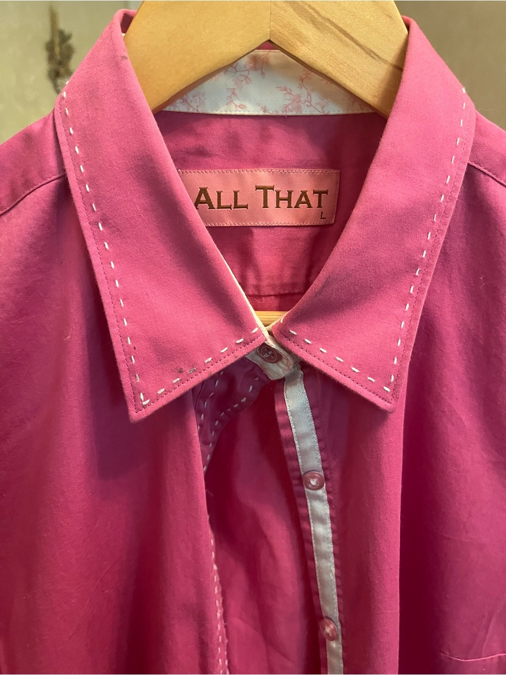Women's Bright Pink Button-Down Shirt with Contrast Stitching